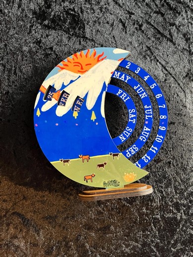 Perpetual Wooden Calendar – Mountain Sunrise Farm Design, Reusable Desk Calendar - Etsy