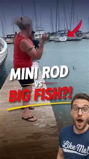 SHE HOOKED A BIG FISH WITH A MINI ROD! THIS BEND IS INSANE! #fishing #minirod #shorts