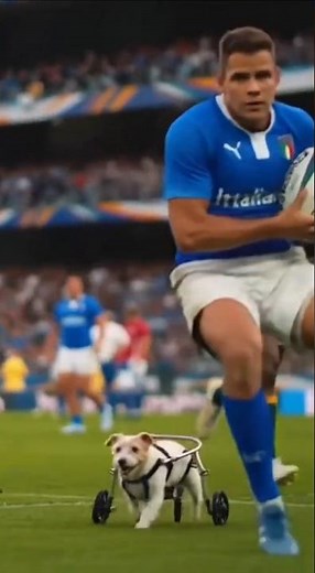 Paralysed Dog Stops Italy vs South Africa Rugby Match 🐶💚 #RugbyToday #Springboks #ItalyVSAfrica