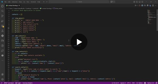 #python #pythonprogramming #codsoft #internship #contactbook #projectwork #skilldevelopment | vasavi nandikolla