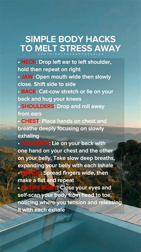 SIMPLE BODY HACKS TO MELT STRESS AWAY 🥰🥰🥰🙏🙏🙏 #stressrelief #stressfree #stressmanagement #stressreliever | Physical Therapy Session