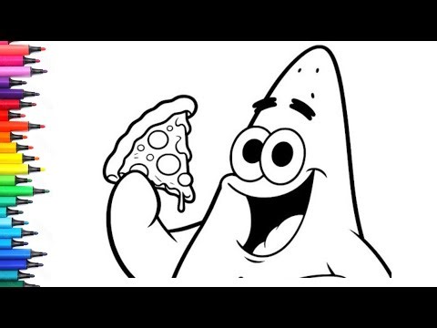 Patrick Star Eating Pizza Drawing, Painting & Colouring for Kids and Toddlers_ Child Art | Patrick