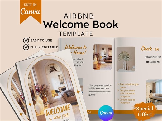 Airbnb Welcome Book Template Printable, Airbnb Guest Book, Editable Host Guide, House Rules, Local Tips, Instant Download   Free Gift - Etsy