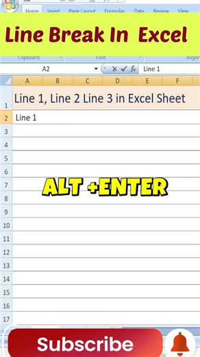 Line Break In Ms Excel Sheet ||