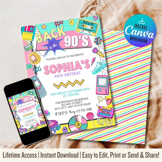 90s Birthday Invitation, Back to the 90s Editable Template, Retro Digital Invite for Nostalgic Parties - Etsy