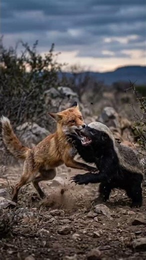 Honey Badger vs Fox Fight | Fearless Animal Battle 😱#shorts