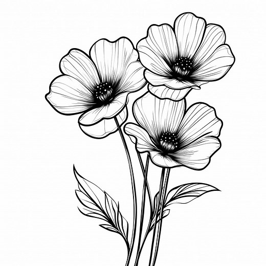 Floral Stem Line Art Clipart: Black and White Flower Bouquet (PNG JPG) - Etsy