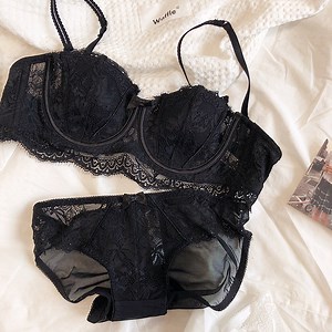 [Hot Item] Ultra Thin Lace Underwear Bra Set Women's Soft Underwire Small Chest Summer Bra