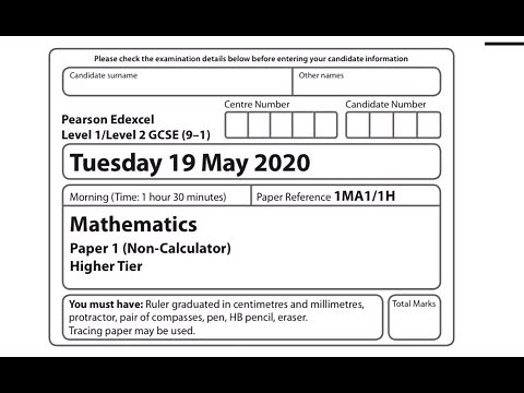 May 2020 GCSE Edexcel Mathematics Paper 1 Higher Tier (Non-Calculator) 1MA1/1H P62277RA