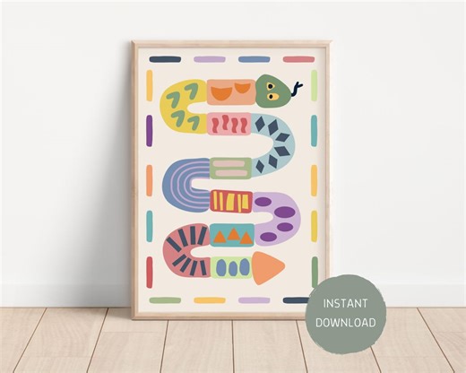 Colorful Snake Print, Animal Wall Art, Soft Colored Poster for Kids, Playful Nursery Art, Kids Room Wall Decor, Geometric Shapes - Etsy