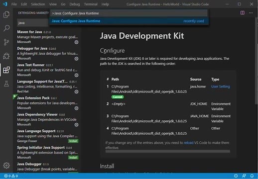 Visual Studio Code 中的Java（入门）