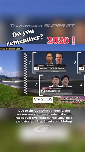2020年，開幕戦のグリッド。2月から世界的に蔓延した新型コロナウイルス禍により、当初の開催スケジュールを変更し、また開催サーキットを関係者の移動距離が少ない富士、鈴鹿、もてぎに絞り万全の感染拡大防止策を講じ、7月からの5ヶ月で全8戦を開催しました。 #SUPERGT #スーパー GT | SUPER GT