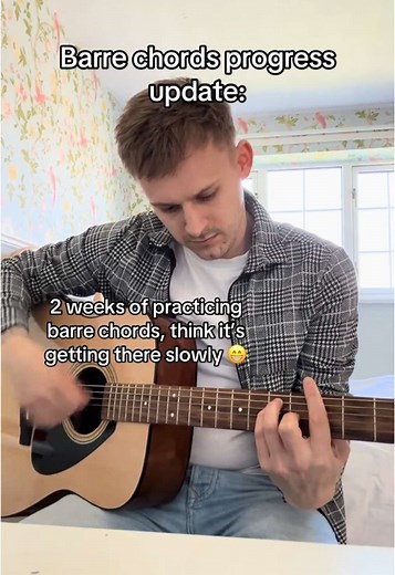 Still working on barre chords, thanks to everyone for all the tips on my last barre chord video! 🫶 #guitartok #guitar #acoustic #learningguitar #barrechords