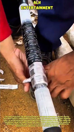 Electrical installation: wrapping a high-voltage cable joint using semi-conducting tape