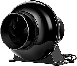 iPower 4 Inch 195 CFM Inline Duct Ventilation Fan Air Circulation Vent Blower for Grow Tent, 4", Black