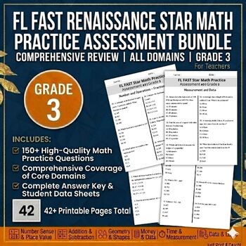 FL FAST RENAISSANCE Star Math Practice Assessment BUNDLE | Grade 3 -Test Prep