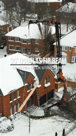 Caleb MacDonald on Instagram: "36 Feet of Douglas Fir perfection. 🪵 New covered deck structure coming up! This 36’ Douglas Fir beam is the foundation of a covered deck designed for shade, beauty, and unforgettable backyard moments — with rich timbers and tongue & groove ceilings to finish it off. #timbers #douglasfir #yorkregion #gtabuilders"