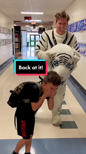 Please help me understand how the head stayed on for the backflip but fell off in the hallway? 🤣 #mascot #fun #family #viral #dance #flip #reveal #funny