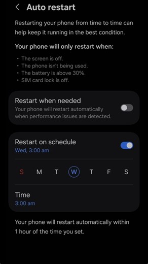 Scheduled auto restart feature on Samsung S24 plus #samsungs24plus #restart #autorestart