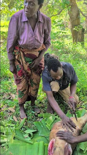 Wild pig roast—Bushmen style. #africa