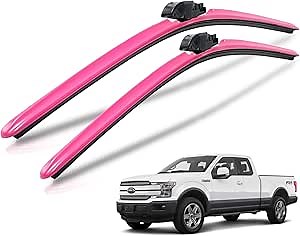 Clix Wipers - Ford F-Series (22"/22") Pink Windshield Wiper Blades (F150, F250, F350, F450), All-Weather Complete Front Set of 2, Includes Quick Connect Clips (2009-2023)