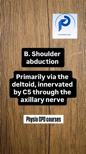 Physiotherapy Online on Instagram: "Clinical breakdown: • Primary muscle: Deltoid • Nerve: Axillary nerve • Root level: C5 • Patient position: Sitting or standing • Test: Ask the patient to lift their arm out to the side against resistance What weakness may indicate: • C5 nerve root compression • Cervical radiculopathy • Upper trunk brachial plexus involvement Quick clinical tip: Compare both sides and always correlate with C5 dermatome (lateral upper arm) and biceps reflex (C5–C6) for a complet