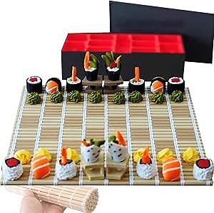 Sushi Chess - The Sushi Themed Chess Set, Sushichess Travel Chess Set with Folding Board, Sushi Game Kit for Two Player, Sushi Roller Chess Pieces, Sushi Mat Chess Board, Strategy Game for Adults(With