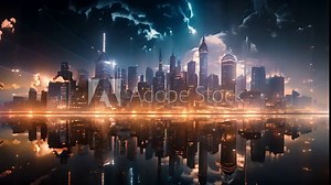 cityscape with space and neon light effect. Modern hi-tech, science, futuristic technology concept. Abstract digital high tech city design for banner background