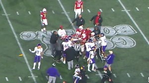 12K views · 46 reactions | Ref left BLEEDING after a fight breaks out during East Carolina NC State! NC State Athletics ECUAthletics #MilitaryBowl | Chris Clark Sports | Facebook