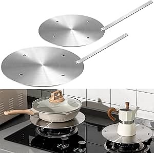 2 Pcs 9.5" and 11'' Stainless Steel Induction Adapter Plate Cooktop Heat Diffuser for Gas Stove Diffuser Plate with Handle Converter Disk Simmer Ring for Electric Stove(4 Slots,Silver)