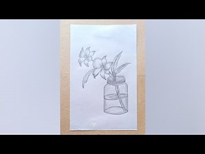 How to draw beautiful orchid flowers in a jar | Step by step pencil sketch drawing