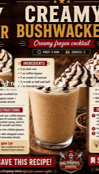 Creamy Bushwacker = summer in a glass 🤎🍫 This frozen cocktail is sweet, creamy, chocolatey, and way too easy to make. If you love dessert-style drinks, this one needs to be on your list. Save this recipe for your next summer night, backyard hangout, or weekend treat 🍹 Would you try yours with extra chocolate drizzle or keep it classic? 👀👇 Follow Big Papa’s Pantry for more easy drinks, comfort food, and simple recipes you can actually make at home. 21  only #Bushwacker #FrozenCocktail #Cockt