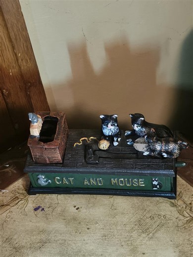 Vintage Working Cast Iron Cat and Mouse Coin Bank - Etsy