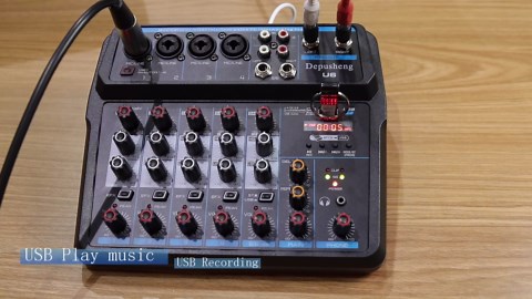 Depusheng U4 Portable Mini Mixer 4 Channel Audio DJ Console with Sound Card, USB, 48V Phantom Power for PC Recording Singing Webcast Party