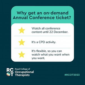 朗 It's not too late. You can still buy a ticket and access all of #RCOT2023 on-demand. ️ Get yours today: https://loom.ly/UGTUhJk [Video description: Text reads "Why get an on-demand Annual Conference ticket? Watch all conference content until 22 December. It's a CPD activity. It's flexible, so you can watch what you want when you want to.] | Royal College of Occupational Therapists | Facebook