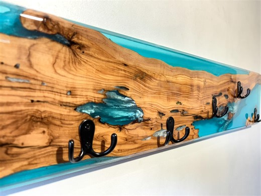 Olive Wood Epoxy Resin Coat Rack, Live-edge Wall Hooks, Rustic Modern Storage Shelf - Etsy UK