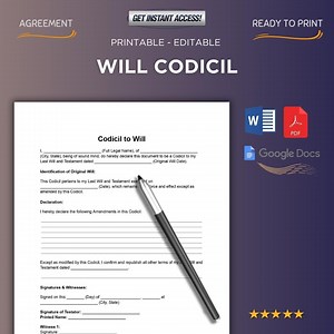 Codicil to Will, Customizable Will Codicil Form Template, Printable Codicil Contract Document, Last Will Testament, Instant Download - Etsy UK