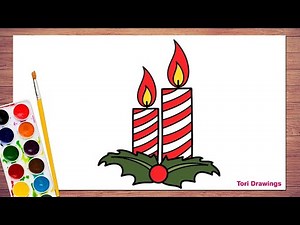 Red Christmas candle drawing easy for kids
