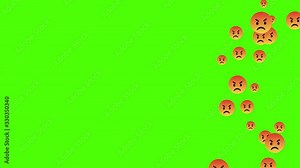 Angry face symbol icon animated come across the green screen.