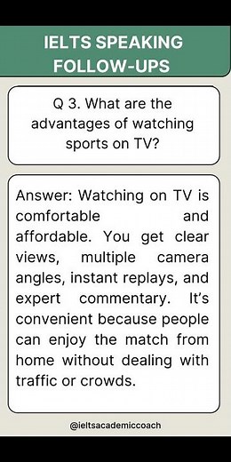 IELTS Speaking Part 3 | TV vs Live Sports (Part 2) | Band 8 Sample Answers
