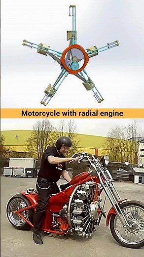 Motorcycle with powerful radial engine 🔥 #3ddesign #caddesign #solidworks #bike #auto #automobile