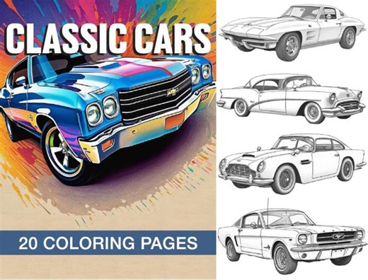 Classic Cars Coloring Book: Retro Automotive Art (PDF & JPG) - Etsy