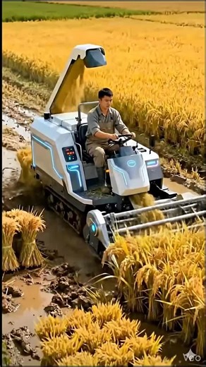 Future Rice Harvesting Machine in Paddy Field 😱 | AI Farming Technology | #farming #shorts #ai #fyp #technology