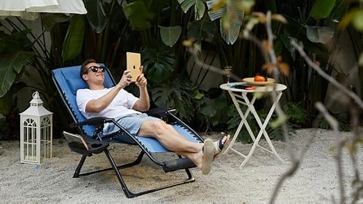 Padded zero gravity chair oversized with foot rest cushion