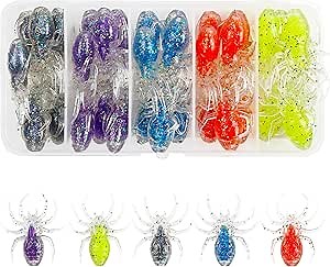 OROOTL Soft Fishing Lures Kit, 35pcs Spider Fishing Lures Kit Soft Plastic Artificial Spider Baits Swimming Lures Small Soft Swimbaits for Bass Trout Crappie Redfish Freshwater Saltwater Fishing