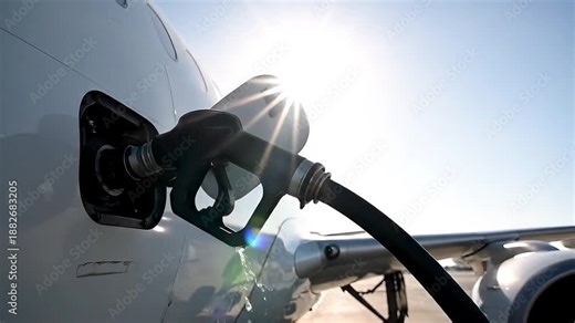 Fueling Airplane Jet Engine Refueling Process Aviation Fueling Nozzle Close Up Sunlight