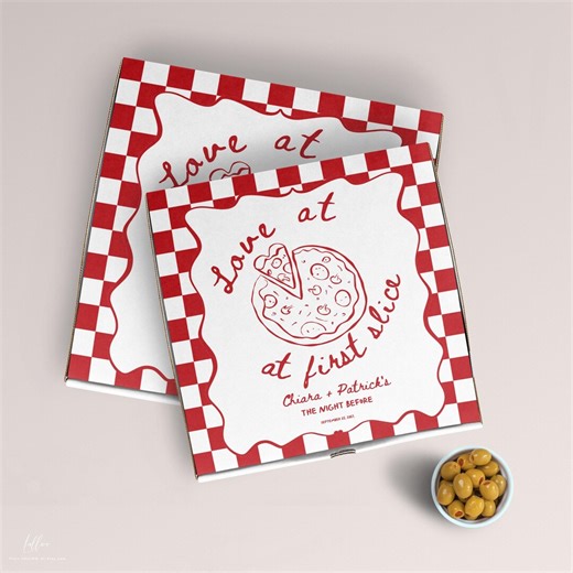 Pizza Box Design Template: Love at First Slice Rehearsal Dinner (editable Download 207) - Etsy