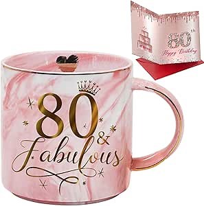 80 & Fabulous Pink Marble Ceramic Mug Gift, Funny 80th Birthday Cup Gifts for Women Grandma Mom Friends Wife Coworker, Happy 80th Birthday Card Gifts Pairs Well With Turning 80th Birthday Gifts, 1