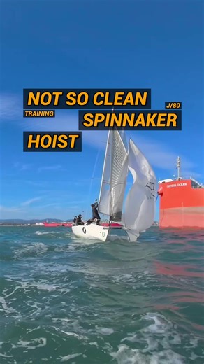 As the crew commits to the hoist, the halyard jams, stopping the kite partway up. Precious seconds are lost while the team clears the problem, and finally gets the spinnaker fully flying. #J80​ #Sailing​ #Spinnaker​ #SailingTraining​ #SailboatRacing​ ​ ​ ​ ​ ​ ​ ​