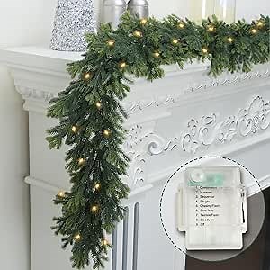 6 FT Christmas Garland Pre Lit Cedar Garlands Artificial Pine Cypress Garlands for Dining Tables Mantle Porches Outdoor Christmas Decorations